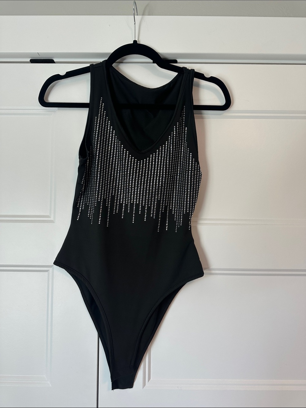 Black Rhinestone-Embellished One-Piece Bodysuit